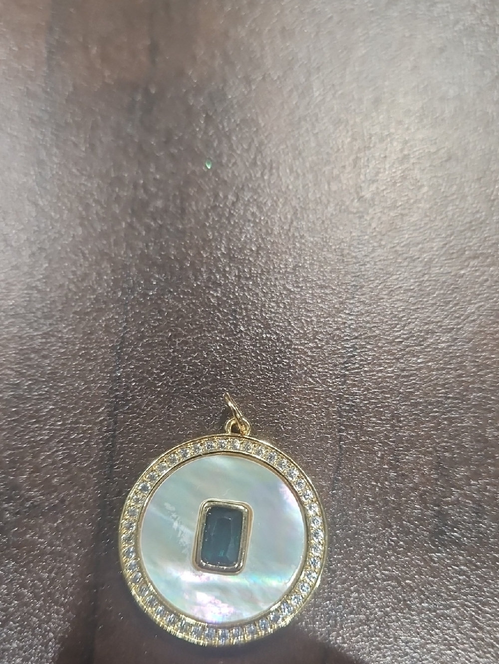 Gold-Tone Mother of Pearl Pendant with Black Center Stone - Women Jewelry